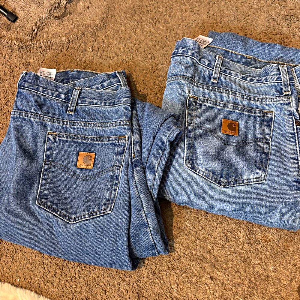 Carhartt Flannel Lined Jeans Bundle 2 Pack 42x30 Distressed Workwear B172 DST